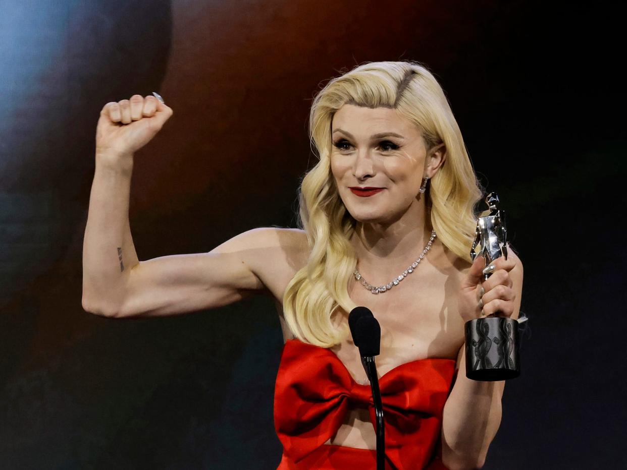 Dylan Mulvaney accepts the Streamy Award for Breakout Creator onstage during the 2023 Streamy Awards at Fairmont Century Plaza on August 27, 2023 in Los Angeles, California. (