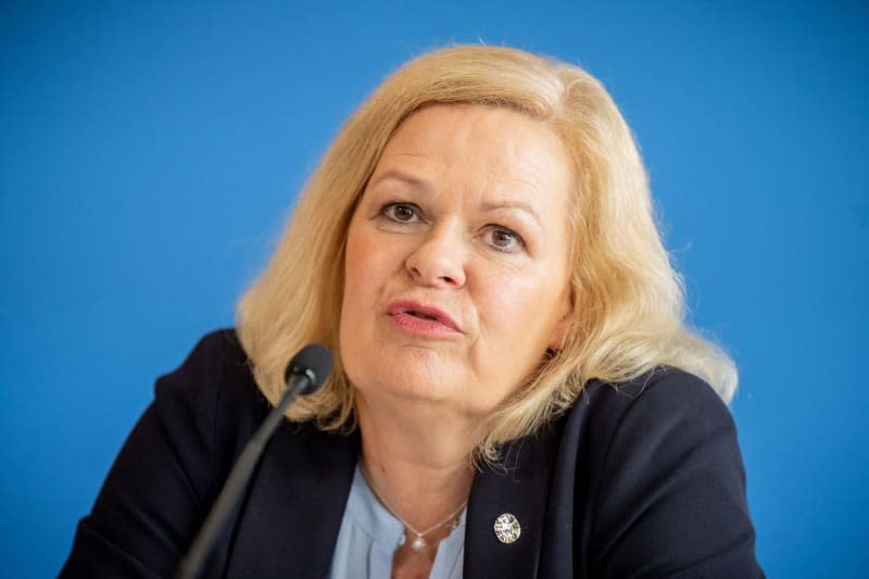 German Minister of the Interior Nancy Faeser takes part in a press conference on the completion of the testing of critical components in 5G communication networks. Michael Kappeler/dpa