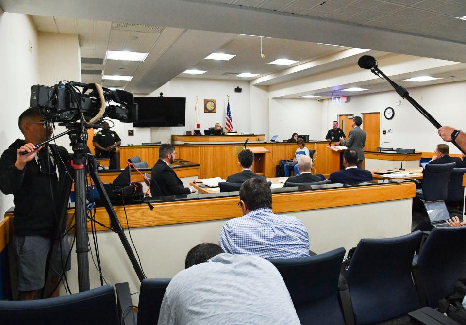 Tiger Woods' attorneys argue before Circuit Judge Elizabeth Metzger Tuesday, May, 9, 2023, in the Martin County Courthouse  in Stuart that his ex-girlfriend's lawsuit against him should be halted because Erica Herman, 39, signed a nondisclosure agreement requiring that any disagreements between them be settled in private by an arbitrator. Judge Metzer did not give a ruling in court, but is expected to rule this week. Herman is suing Woods to get out of the agreement, saying she was the victim of his sexual harassment. She has also filed a separate $30 million illegal eviction lawsuit against the trust that owns his $54 million Florida mansion.