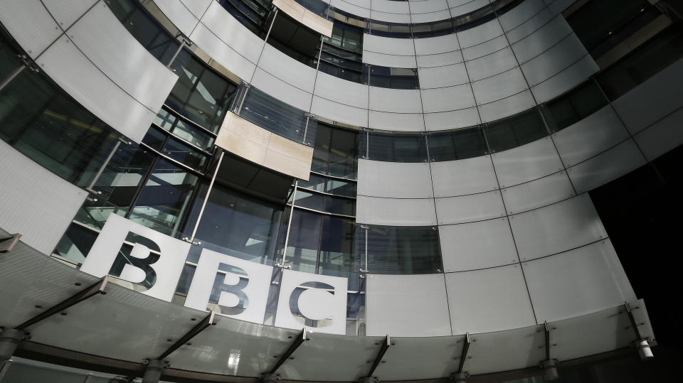 A general view of the BBC headquarters in London, Sunday, Nov, 11, 2012. The head of the BBC's governing body said Sunday the broadcaster needs a radical overhaul following the resignation of its chief executive in wake of a scandal over a botched report on child sex-abuse allegations. Chris Patten vowed to restore confidence and trust in the BBC, which is reeling from the resignation of George Entwistle and the scandals prompting his ouster. Entwistle resigned Saturday night amid a storm of controversy after a news program wrongly implicated a British politician in a child sex-abuse scandal, deepening a crisis sparked by revelations it decided not to air similar allegations against one of its own stars.(AP Photo/Alastair Grant)