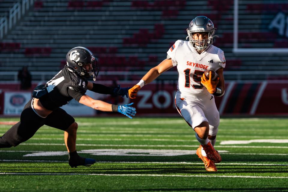 Corner Canyon High School plays against Skyridge High School for the 6A football state championship at Rice-Eccles Stadium in Salt Lake City on Friday, Nov. 17, 2023. | Megan Nielsen, Deseret News