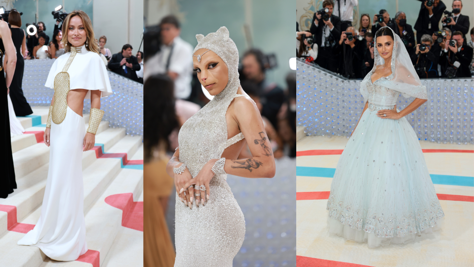 Stars like Olivia Wilde and Penelope Cruz wore vintage Karl Lagerfeld designs to the Met Gala, while Doja Cat took her tribute more literally.