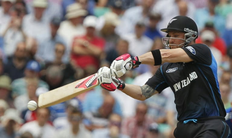 New Zealands Captain Brendon McCullum plays a shot during the second One Day International cricket match between England and New Zealand at The Oval cricket ground in London, on June 12, 2015