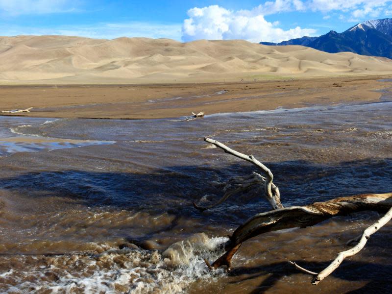 Wasser, Sanddünen und Hochgebirge an einem Ort: Die Rocky Mountains einmal anders. Foto: Michael Juhran