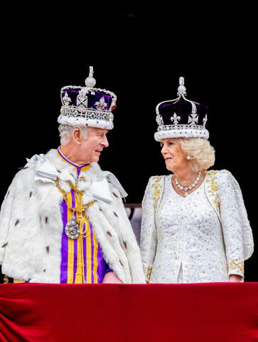 <p>P van Katwijk/Getty</p> King Charles and Queen Camilla at the coronation