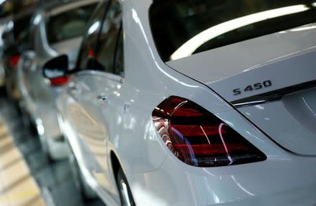 FILE PHOTO: Mercedes S-Class (S-Klasse) cars park at the final quality check at the production line of at the Mercedes Benz factory in Sindelfingen, Germany, January 24, 2018. REUTERS/Ralph Orlowski/File Photo