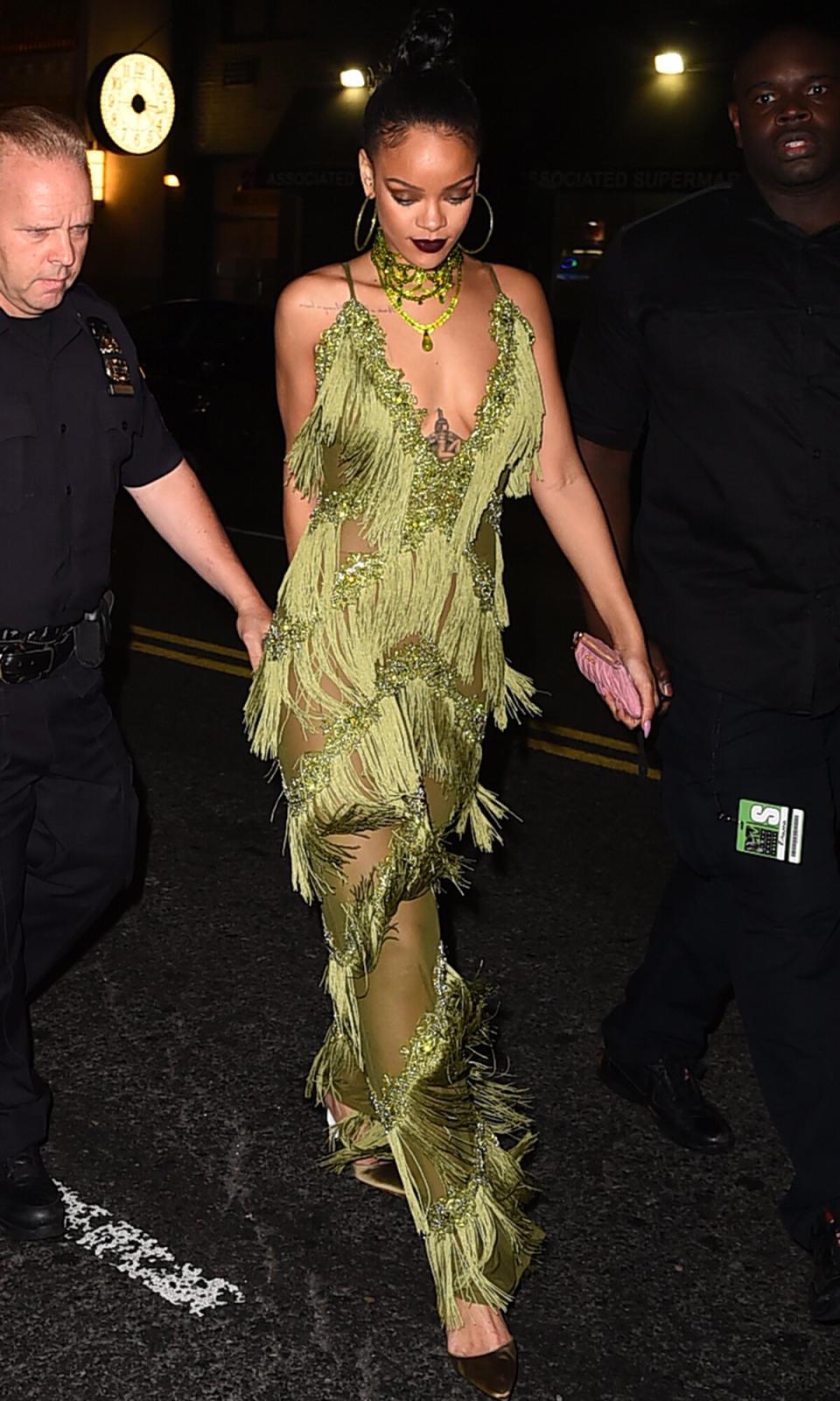 Rihanna arrives at Club Up And Down in Sohoon August 28, 2016 in New York City