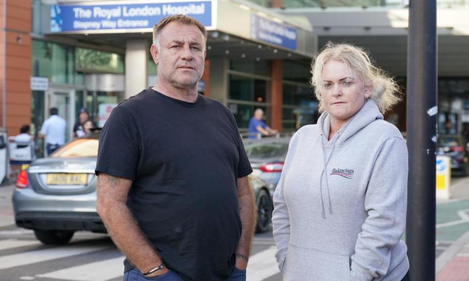 Paul Battersbee and Hollie Dance speak to the media outside the Royal London hospital in Whitechapel, east London, on Tuesday.