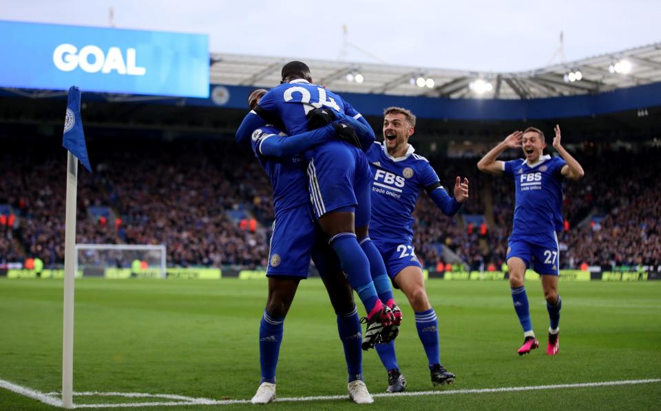 Nampalys Mendy celebrates equalising for Leicester - Isaac Parkin/PA