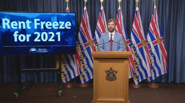 Spencer Chandra Herbert, MLA for Vancouver West End, holds a media briefing Monday on behalf of Attorney General and Minister Responsible for Housing David Eby. 