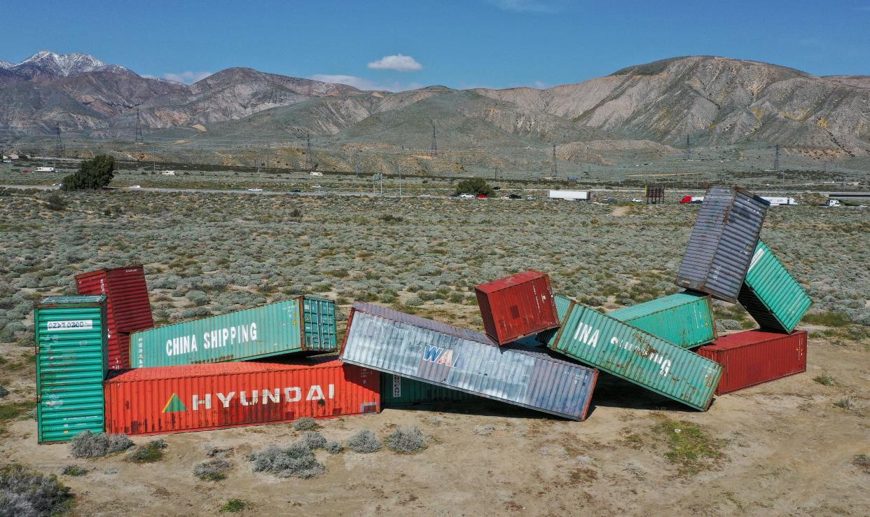 "Sleeping Figure" by Matt Johnson is part of the Desert X exhibition near Haugen-Lehman Way near Palm Springs, Calif., March 3, 2023.