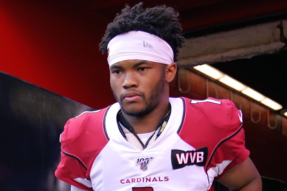 Quarterback Kyler Murray #1 of the Arizona Cardinals runs onto the field before the NFL game against the San Francisco 49ers at Levi's Stadium on November 17, 2019 in Santa Clara, California.