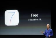 Craig Federighi, Senior VP of Software Engineering at Apple Inc talks about iOS7 during Apple Inc's media event in Cupertino, California September 10, 2013. (REUTERS/Stephen Lam)