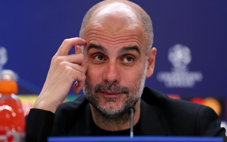 Pep Guardiola at the press conference after Manchester City's Champions League semi-final first-leg match with Real Madrid - Pep Guardiola fears Eurovision final in Liverpool can derail Manchester City’s treble bid - Getty Images/Gonzalo Arroyo