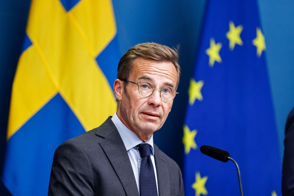 Swedish Prime Minister Ulf Kristersson  said he understands that “many Swedes are angry” (AP)