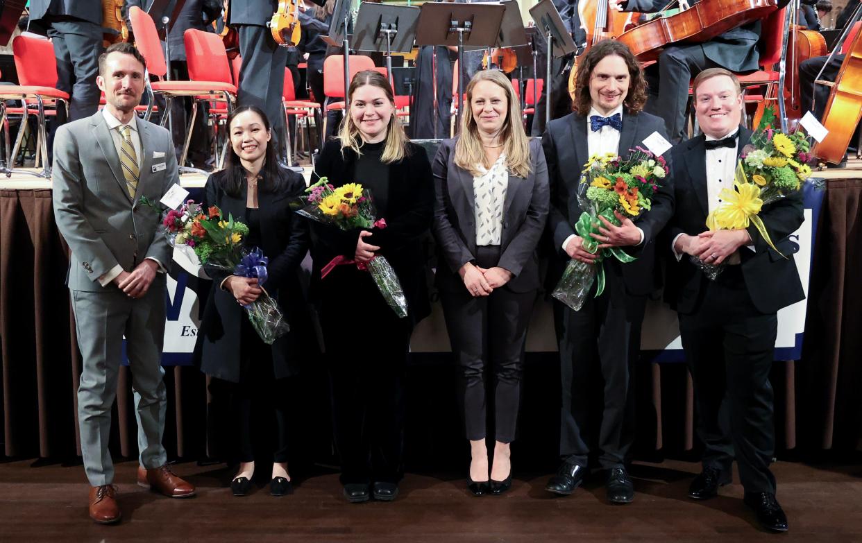 From left, Jonathan Colby, Sue On, Gianna Borowski, Meredith Lord, Jordan Proctor, Jack Corbett at the 6th Annual Four Orchestras Festival, March 29, 2024 at Mechanics Hall in Worcester.