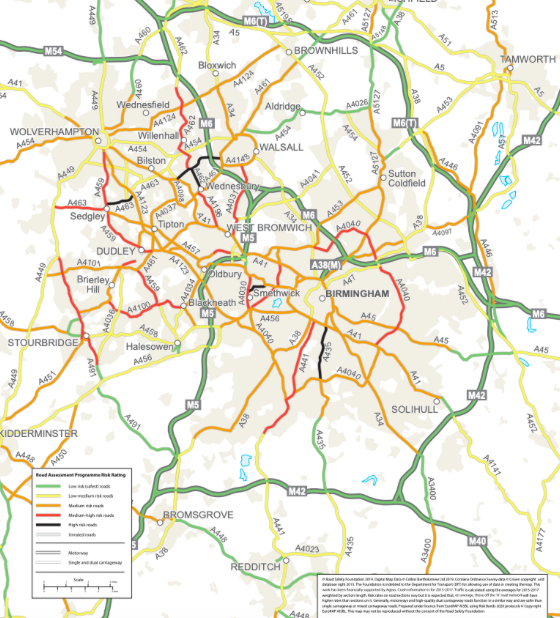 Central England has several high-risk roads (Road Safety Foundation)