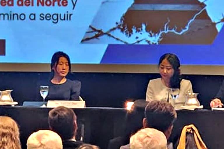 Las norcoreanas Hanbyeol Lee y Yoonseo Chae, durante un evento en Buenos Aires. (Gentileza embajada de Corea del Sur)