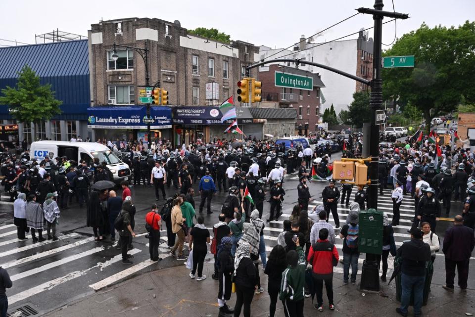 The main area of the protest amassed on Ovington Ave and 5th Ave in Bay Ridge, Brooklyn. Paul Martinka for NY Post