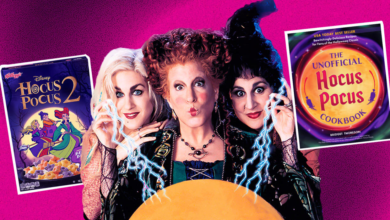 Hocus Pocus fans rejoice! There are plenty of ways to celebrate the release of Hocus Pocus 2 with snacks and treats. (Photos: Kellogg's, Disney, The Unofficial Hocus Pocus Cookbook; designed by Nathalie Cruz)