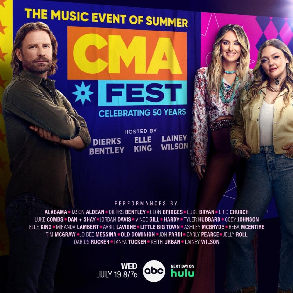 The "CMA Fest" ABC special is hosted by Dierks Bentley, Elle King and Lainey Wilson and features collaborations and performances that took place during June's 50th anniversary of CMA Fest