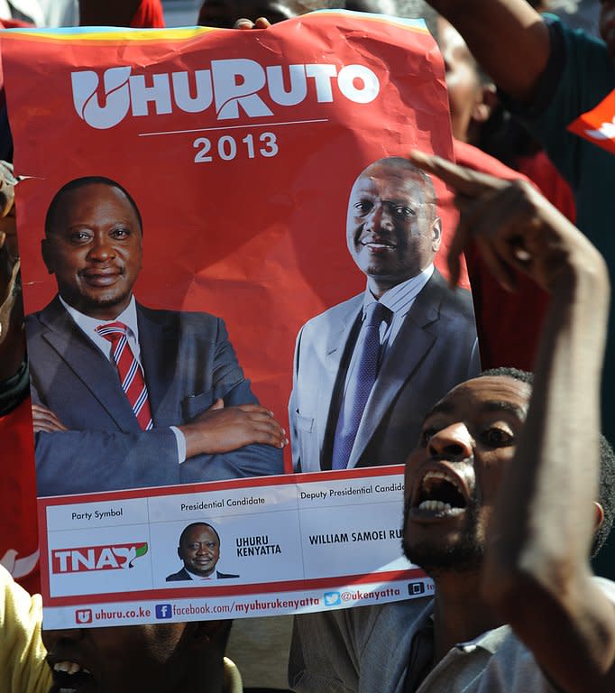 A poster of Uhuru Kenyatta (left) and William Ruto at a rally in Nairobi on Wednesday. With little time left before the March 4 election, the High Court ruling effectively clears the way for Kenyatta to contest the polls, in which he is seen as one of the leading candidates for the country's top job