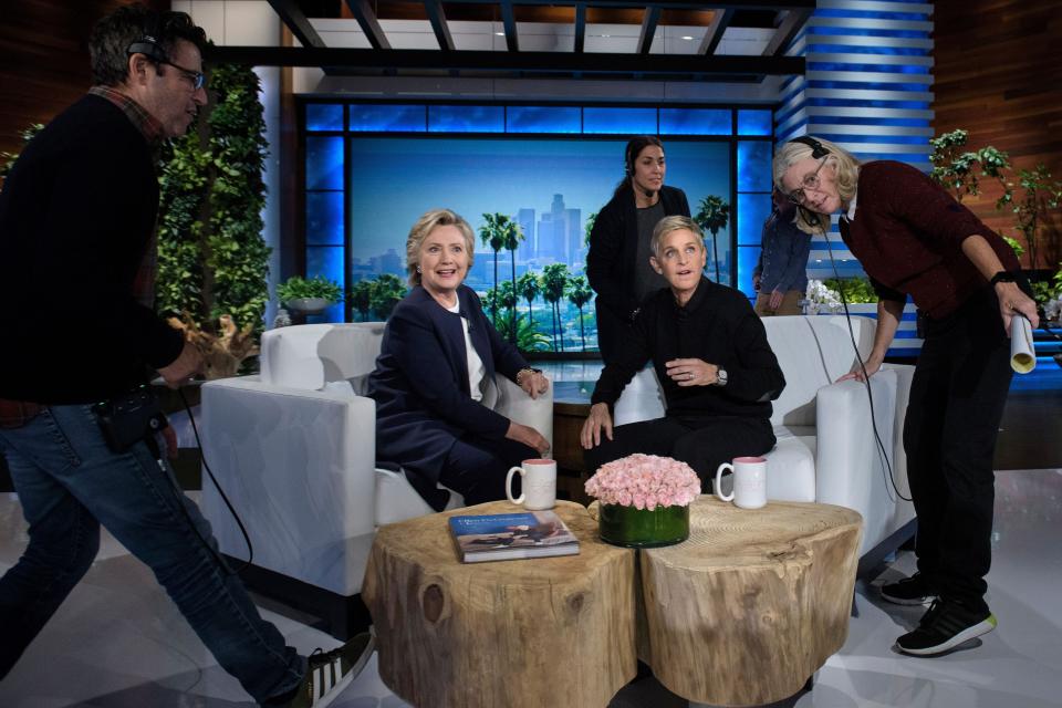 Hillary Clinton and Ellen DeGeneres during a commercial break on a 2016 episode of "The Ellen DeGeneres Show." (Photo: BRENDAN SMIALOWSKI via Getty Images)