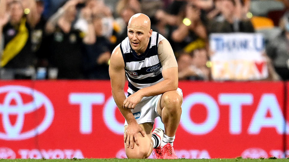 Pictured here, a dejected Gary Ablett after Geelong's grand final defeat.