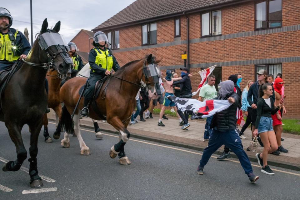 Far-right thugs clash with police officers in Sunderland (Getty)