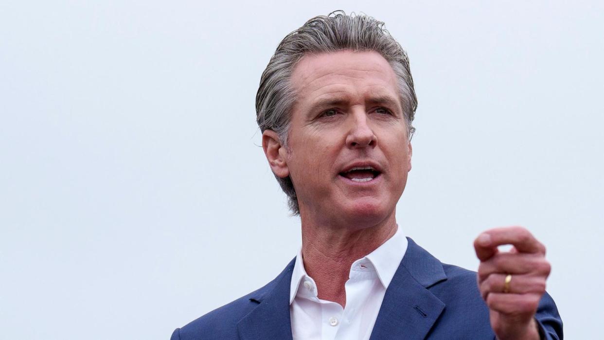 PHOTO: California Gov. Gavin Newsom speaks during a press conference in Los Angeles, on Sept. 25, 2024.  (Eric Thayer/AP)