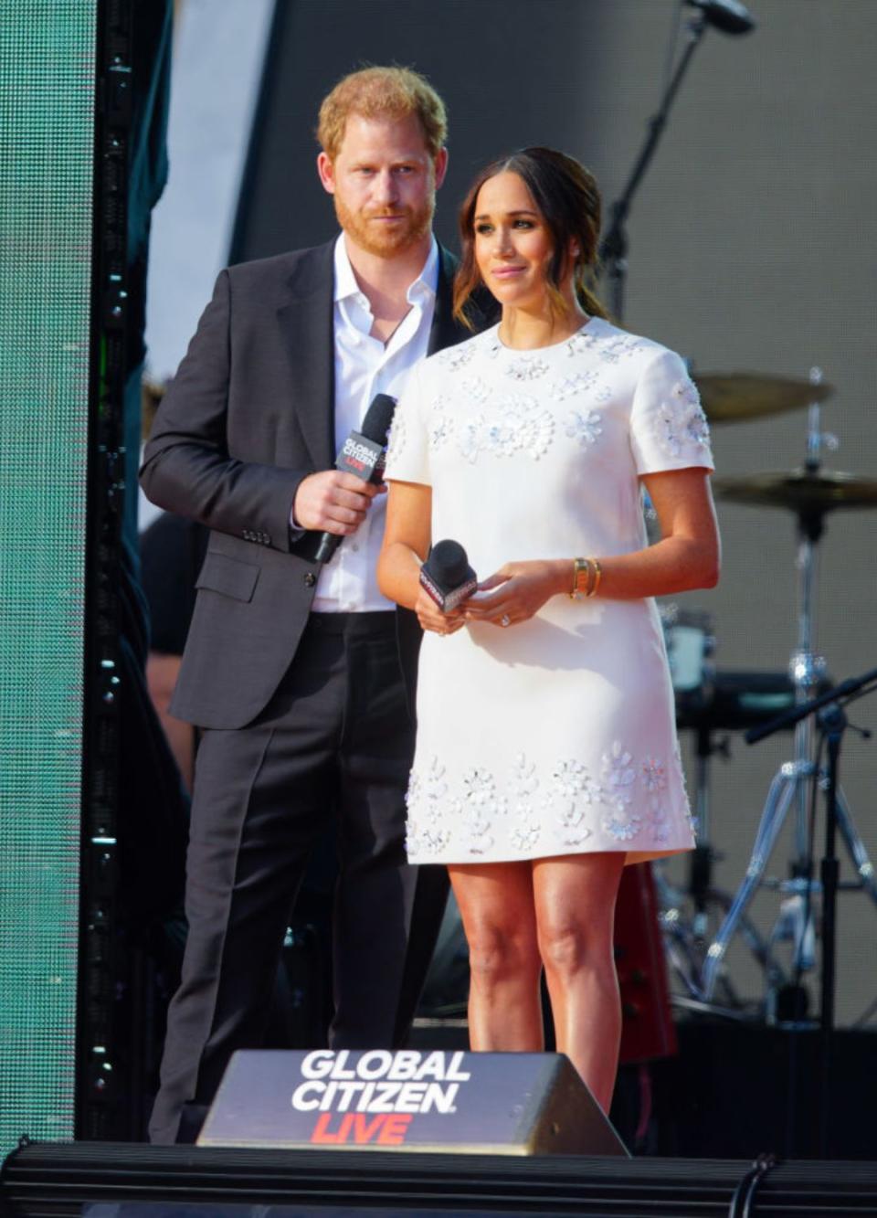 Prince Harry and Meghan Markle speak on stage at Global Citizen Live: New York