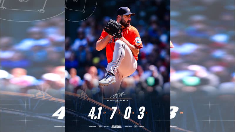 韋蘭德（Justin Verlander）4.1局無失分好投救不了太空人。（圖／翻攝自太空人推特）