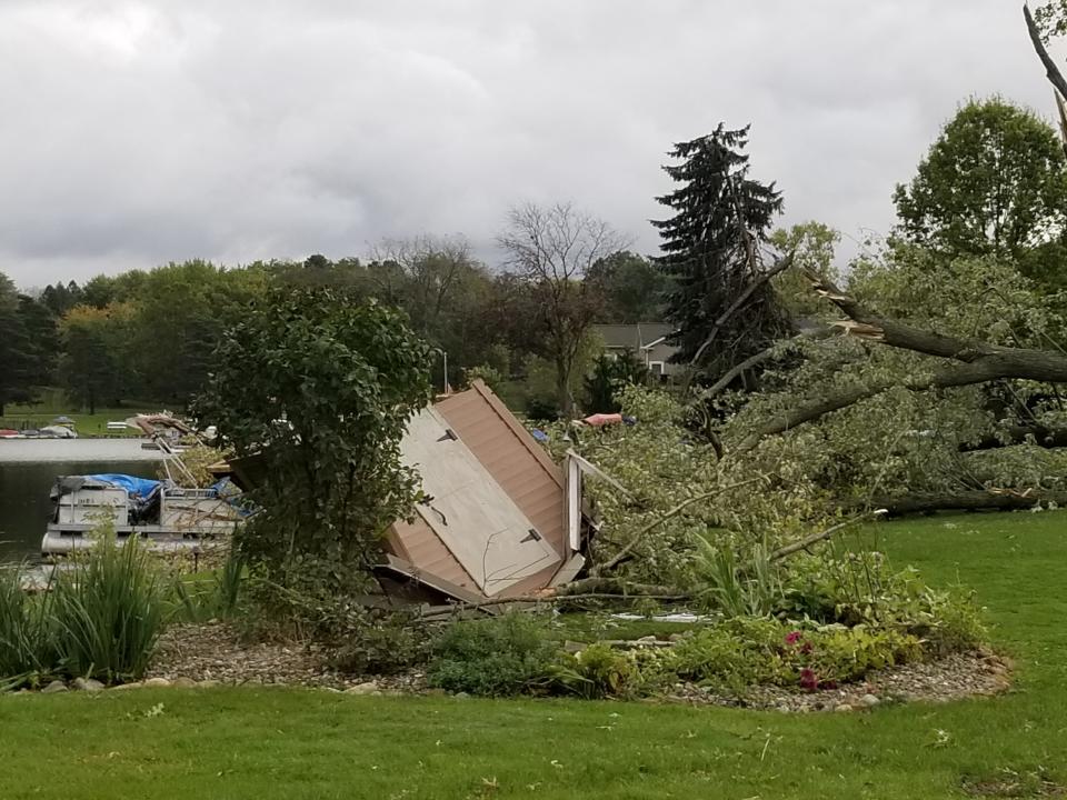 The October storm snapped trees and destroyed outbuildings, such as this shed in the Lake Cable area.