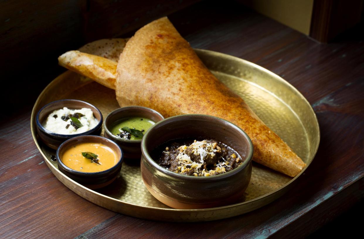 Hoppers signature: dosa and black pork curry