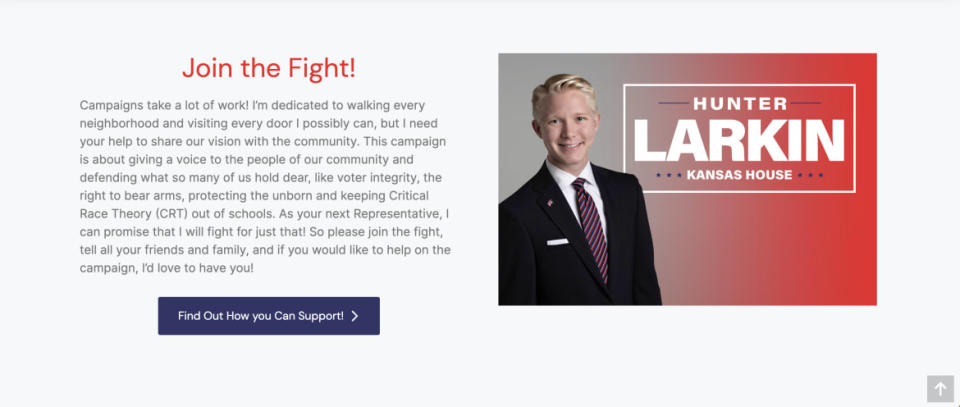 A screenshot of Hunter Larkin’s campaign website