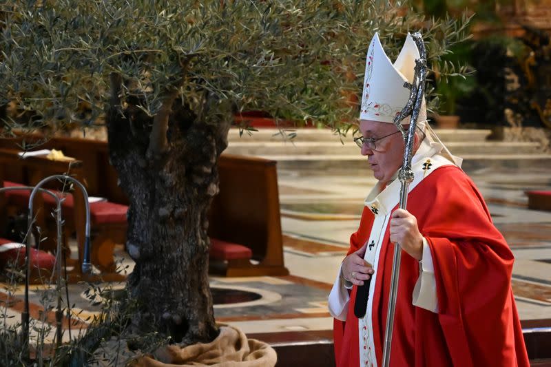 Palm Sunday mass in St. Peter's Basilica without public participation due to the spread of coronavirus disease (COVID-19), at the Vatican