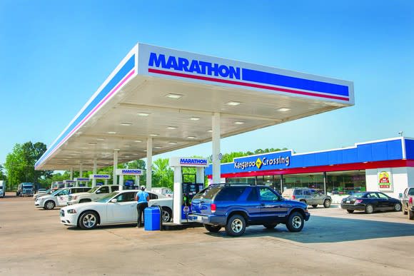 Gas station with Marathon Petroleum logo and associated convenience store.