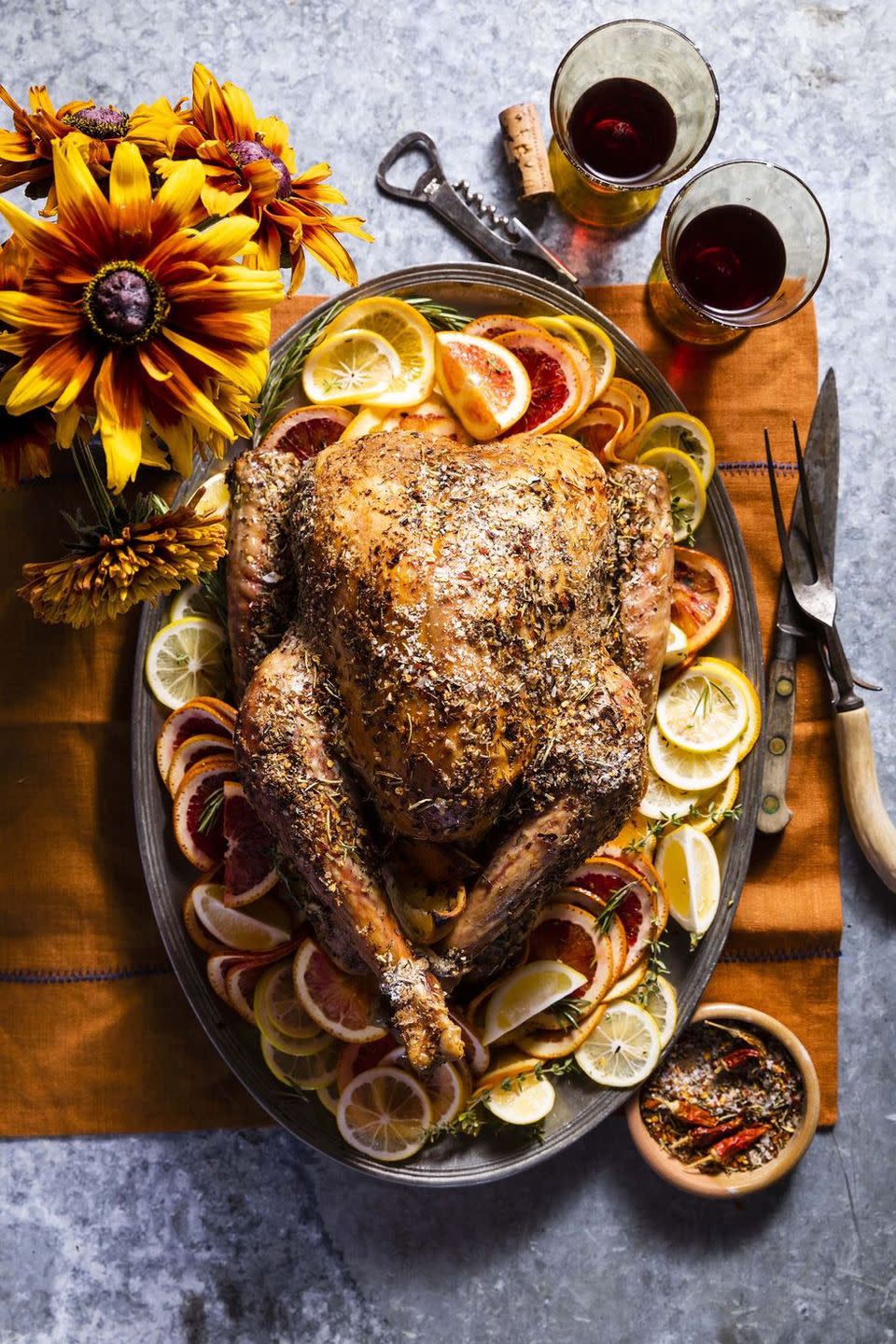 <p>Free up oven space and take the turkey cooking outside!</p><p>Get the <a href="https://www.countryliving.com/food-drinks/a34276514/grilled-citrus-and-spice-turkey/" rel="nofollow noopener" target="_blank" data-ylk="slk:Grilled Citrus-and-Spice Turkey recipe" class="link "><strong>Grilled Citrus-and-Spice Turkey recipe</strong></a> from Country Living.</p><p><strong>RELATED: </strong><a href="https://www.goodhousekeeping.com/food-recipes/g413/great-grilling-recipes/" rel="nofollow noopener" target="_blank" data-ylk="slk:70 Insanely Delicious Grilling Recipes to Try ASAP" class="link ">70 Insanely Delicious Grilling Recipes to Try ASAP</a><br></p>