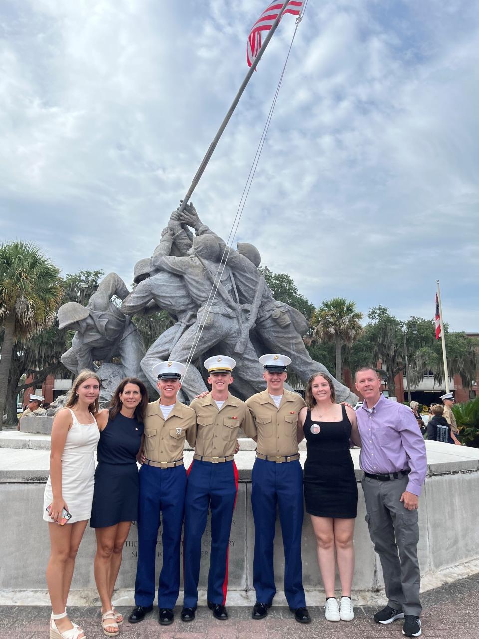 Pearl River's Costello family attends boot camp graduation on Parris Island, South Carolina, on Oct. 6, 2023. They are, from left: Tara Costello, Maureen Costello, Johnny Costello (the graduate), 2nd Lt. Danny Costello, Lance Cpl. Jimmy Costello, Kylie Costello and Daniel Costello Sr.