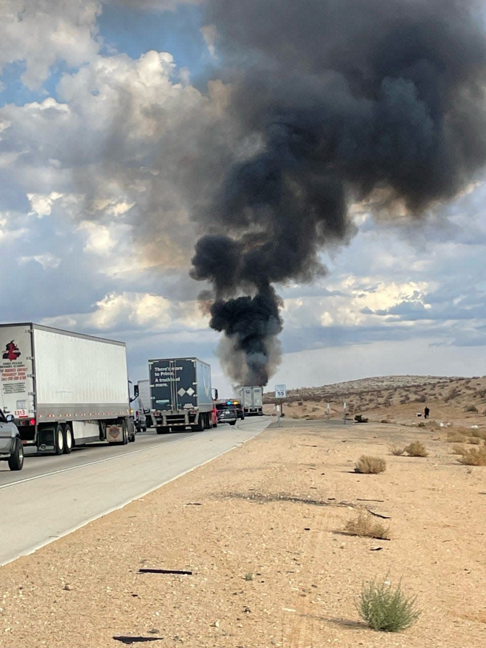 San Diego biologist Gigi Wagnon ended a day of surveys in the High Desert by running into logjam on State Route 58 as a semi-truck burned in west Hinkley. “Sitting in that traffic sucked!”