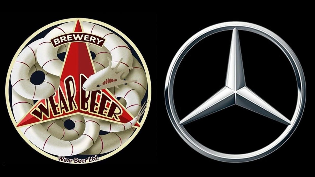  Wear Beer logo (left) and Mercedes-Benz logo (right). 