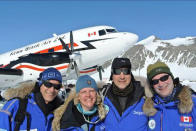 The Test Your Limits team: Michel, Heather, Diego and Dale, in front of the historic Basler DC3
