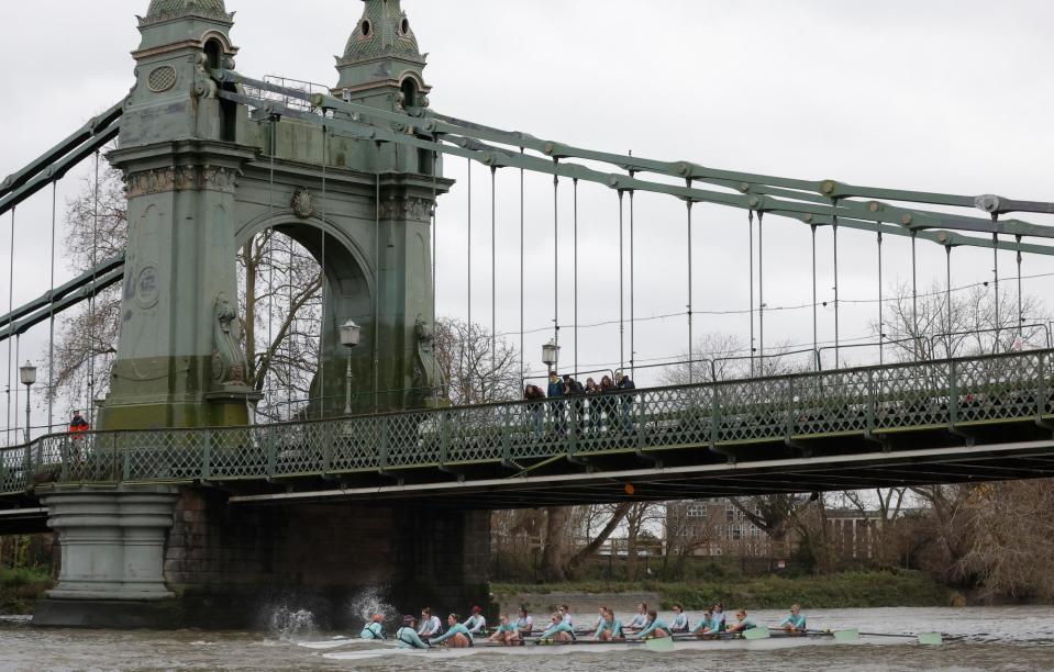 <span>The two women's openweight boats on the rough water at Hammersmith Bridge during Cambridge’s Boat Race trials in December.</span><span>Photograph: Tom Jenkins/The Guardian</span>