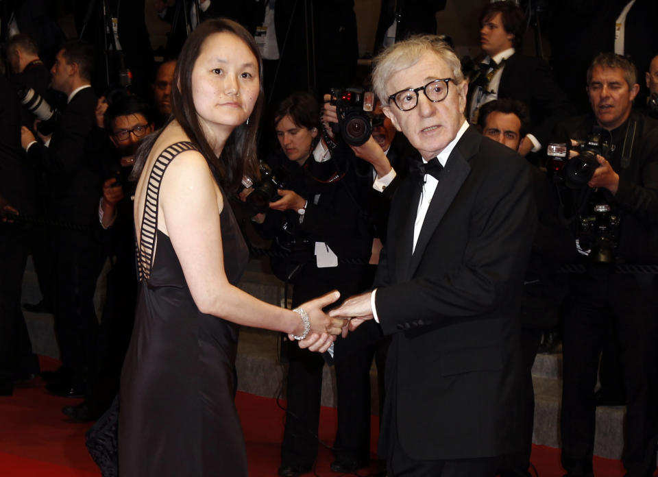 FILE - In this Saturday, May 15, 2010, file photo, filmmaker Woody Allen, right, and Soon-Yi Previn arrive for the premiere of "Another Year," at the 63rd international film festival, in Cannes, southern France. Previn, the wife of Woody Allen and the estranged adopted daughter of Mia Farrow, has spoken publicly about her turbulent life for the first time in decades. (AP Photo/Matt Sayles, File)