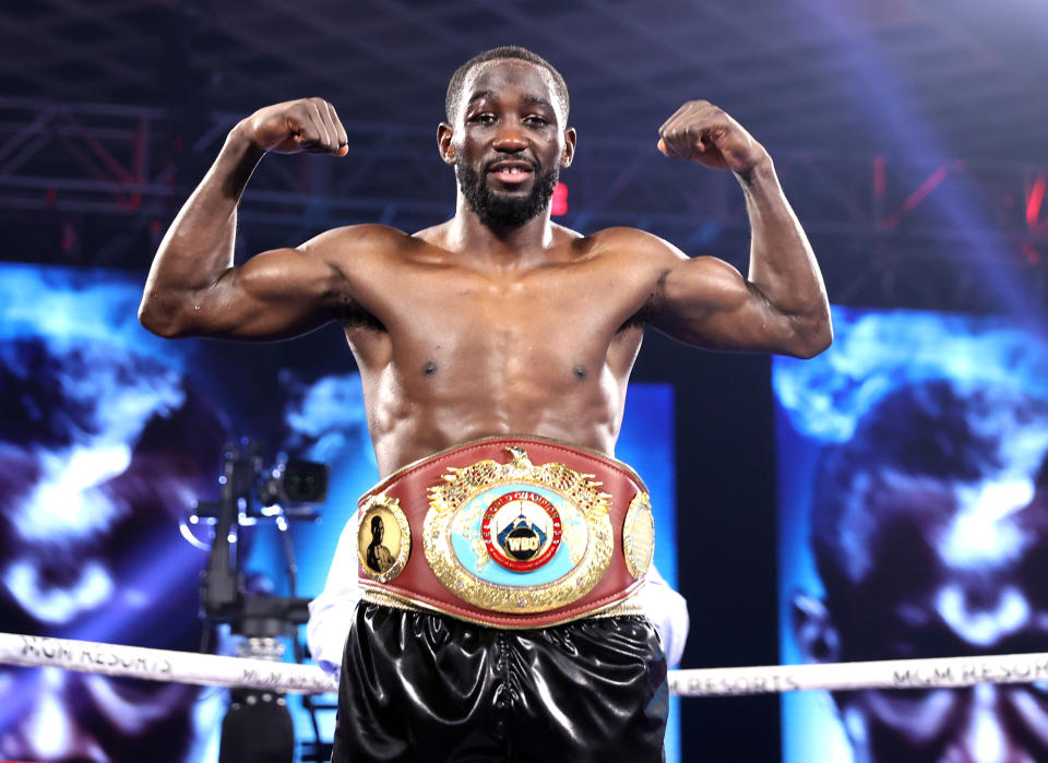 LAS VEGAS, NV - NOVEMBER 14: Terence Crawford is victorious against Kell Brook for the WBO welterweight title at the MGM Grand Conference Center on November 14, 2020 in Las Vegas, Nevada. (Photo by Mikey Williams/Top Rank Inc via Getty Images)