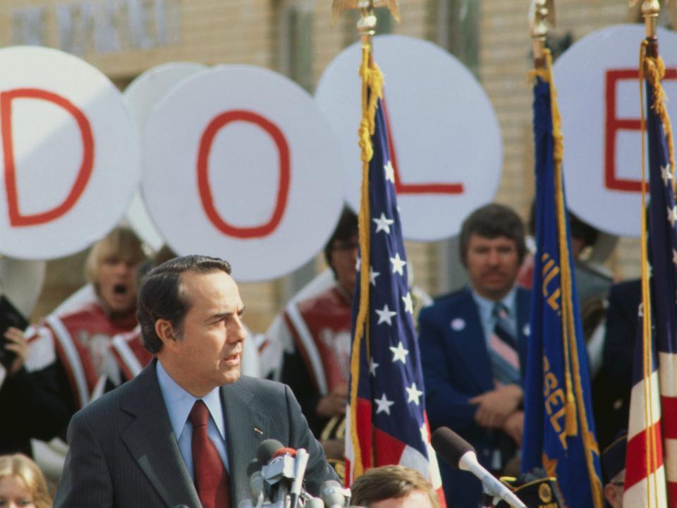 Sen. Robert Dole announcing his 1980 presidential campaign.