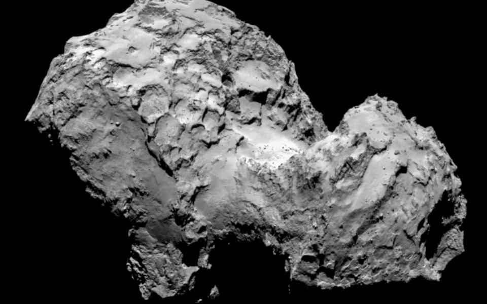 This handout picture taken on August 3, ...This handout picture taken on August 3, 2014 by space probe Rosettas OSIRIS narrow-angle camera and obtained on August 6, 2014 from the European Space Agency (ESA) shows the Comet 67P/Churyumov-Gerasimenko from a distance of 285 km. The space probe Rosetta on August 6, 2014 made a historic rendezvous with the comet, climaxing a 10-year, six-billion-kilometre (3.7-billion-mile) chase through the Solar System, the European Space Agency (ESA) said. In November, a robot scientific lab called Philae will be sent down to the surface to make the first-ever landing on a comet. AFP PHOTO / ESA/Rosetta/MPS for OSIRIS Team - AFP/ESA/Rosetta/MPS for OSIRIS Team/AFP/ESA/Rosetta/MPS for OSIRIS Team
