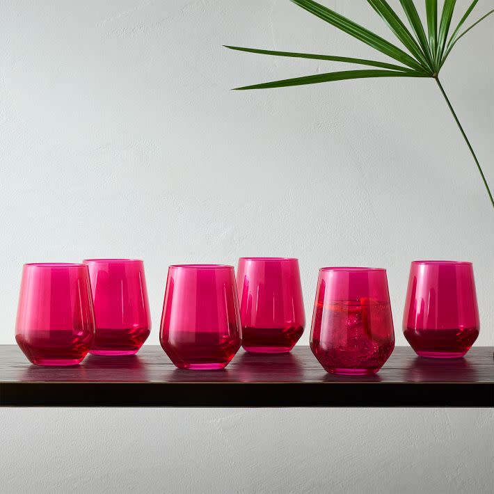 West Elm Estelle Colored Stemless Wine Glasses (Viva Magenta) (West Elm / West Elm)