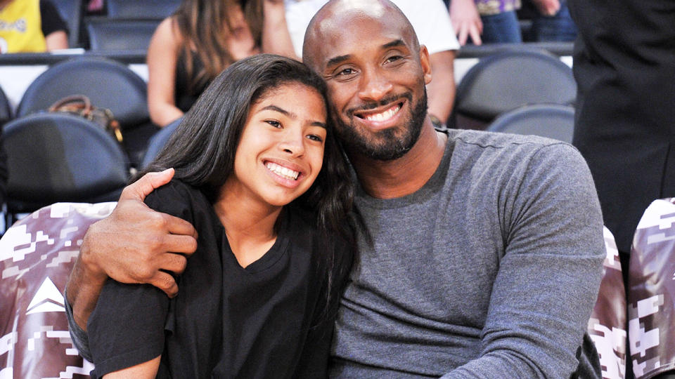 Kobe and Gianna Bryant, pictured here at Staples Centre watching an NBA game in November.