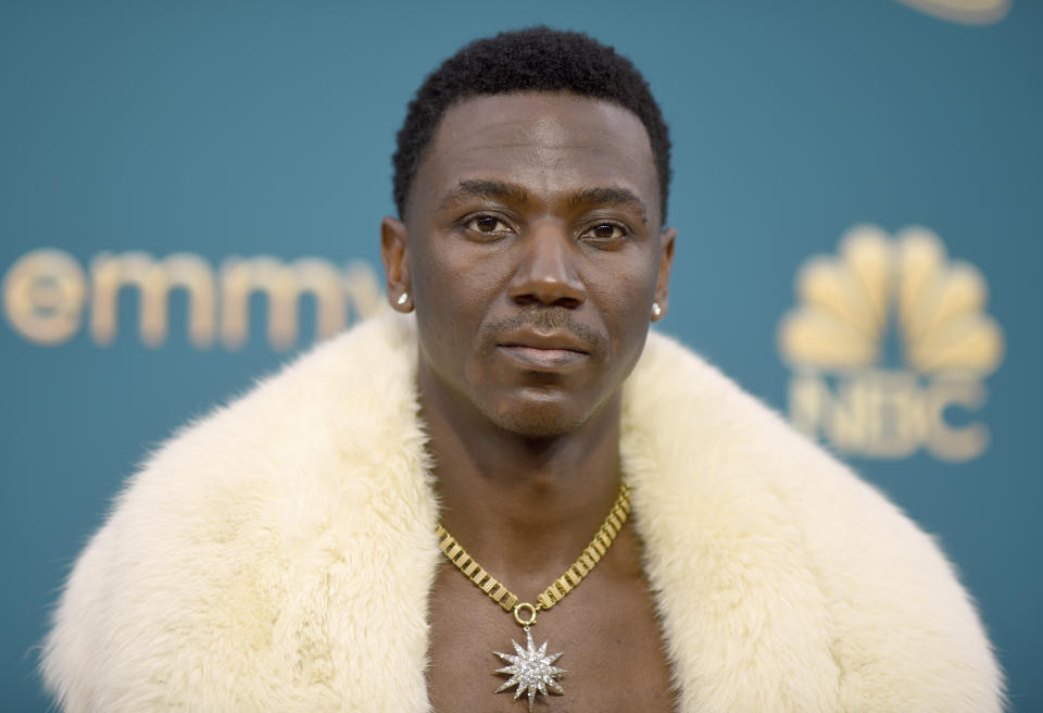 Jerrod Carmichael arrives at the 74th Primetime Emmy Awards on Monday, Sept. 12, 2022, at the Microsoft Theater in Los Angeles. (Photo by Richard Shotwell/Invision/AP)